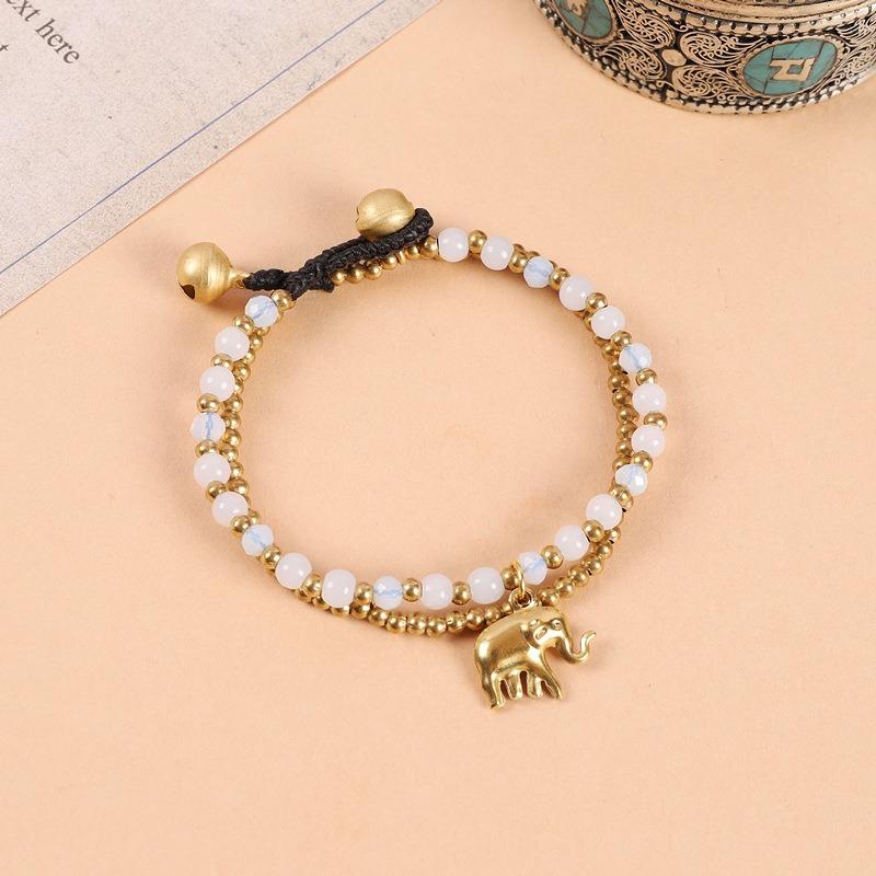 Handwoven Elephant Bracelet Tibetan Exotic Bohemian Double Beaded Bells Vintage Hand Rope Female