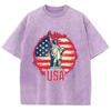 USA American Statue Of Liberty Women's T-Shirt Loose Wash Oversized Short Sleeve Fashion Simple Top