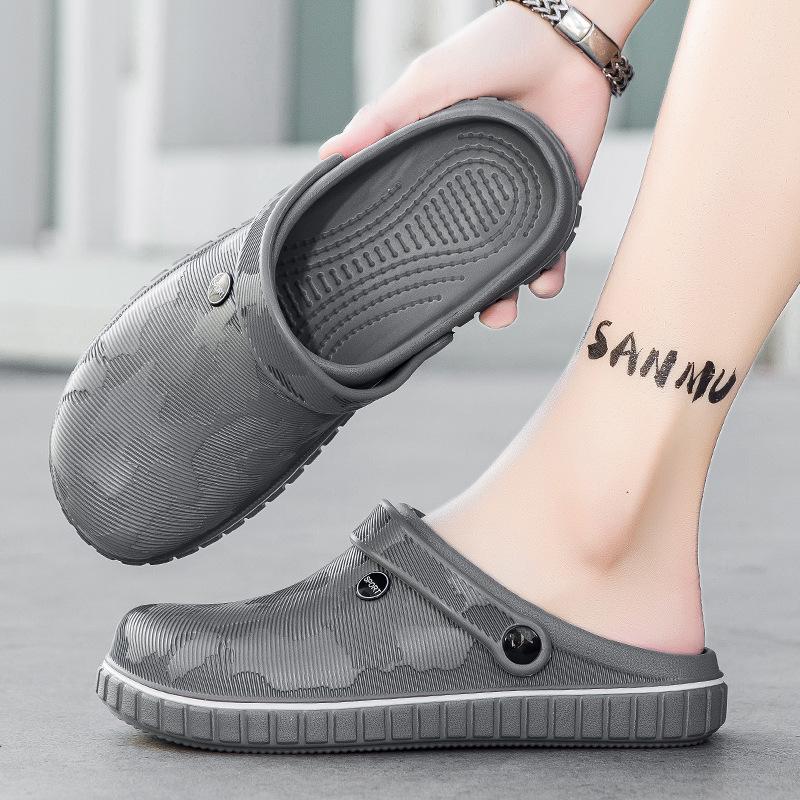 Baotou Solid Color Non-porous Hole Shoes Men's Summer Fashion Casual Large Size Chef Slippers Men Wear Beach Sandals