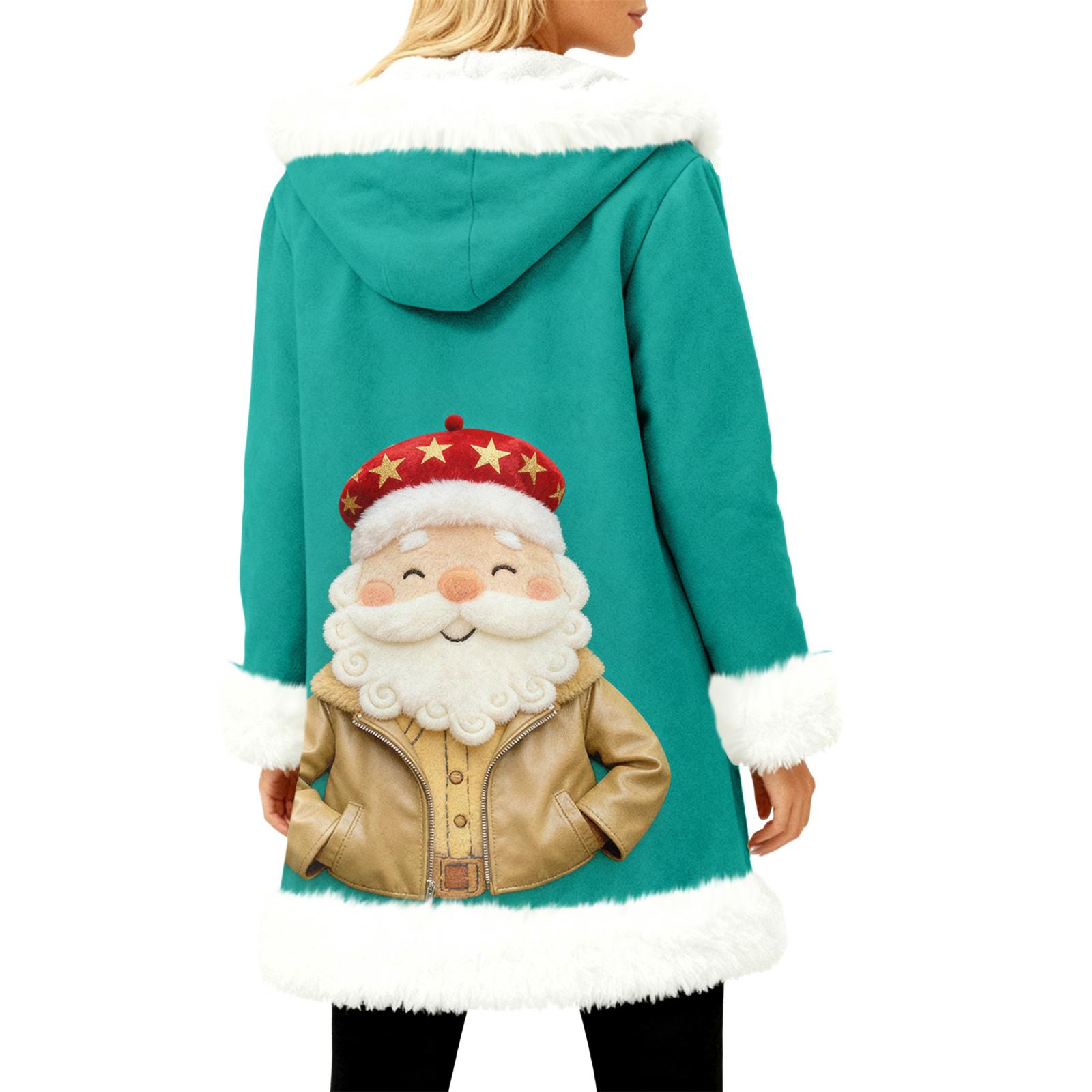 

Unisex Casual And Fashionable Plush Collar Hooded Long Sleeved Christmas Printing Jacket XL синій