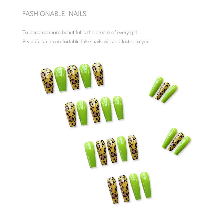 Artificial Nails Leopard Print Fluorescent Green Long Ballet Nails Fake Nail Patches Manicure Patches