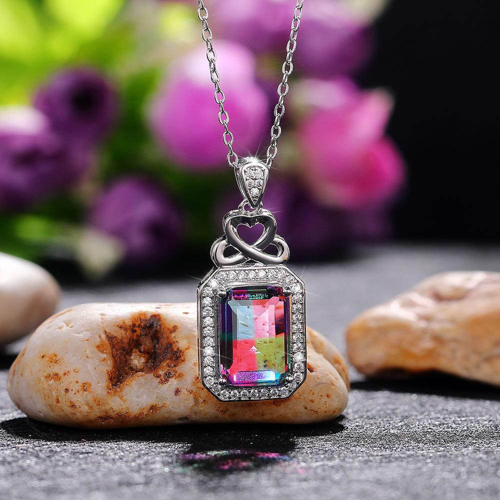 Heart shaped knot dual tone gradient zircon pendant necklace