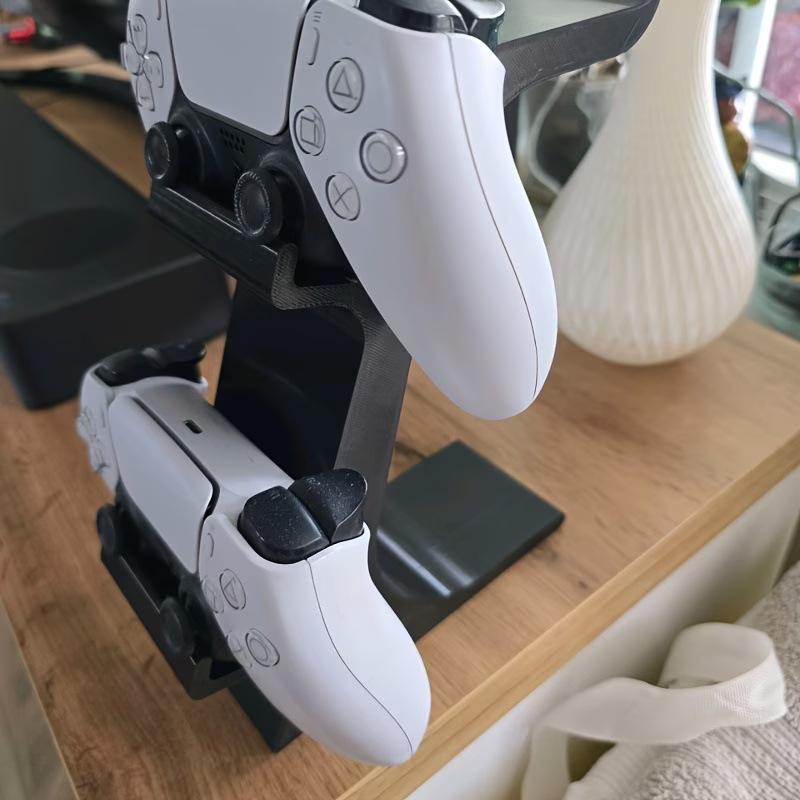 Dual Game Controller And Headset Stand With Anti Slip Base Holds 2 Controllers 1 Headphone For Gamers Desktop Gaming Setup
