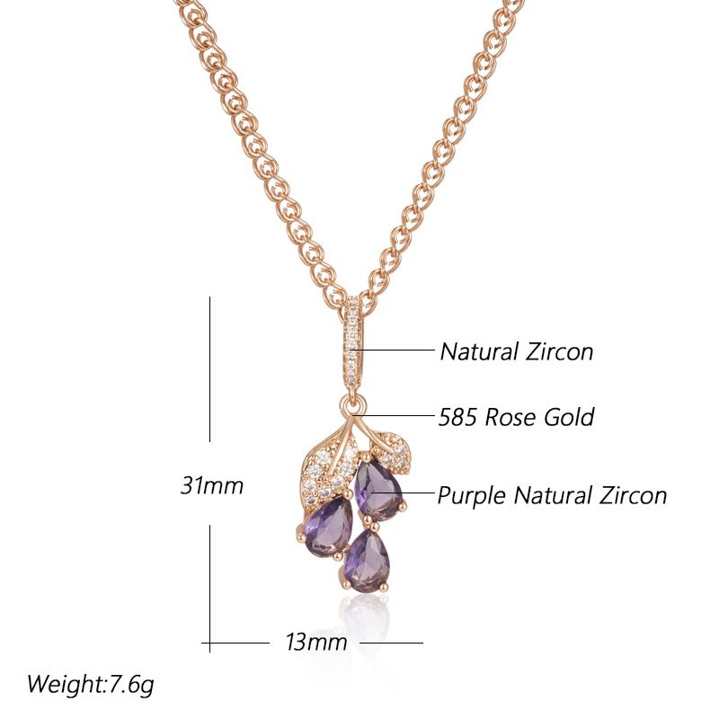 Shiny Purple Natural Zircon Crystal Flower Pendant Necklace For Women Trend  Rose Gold Color Fine Daily Jewelry