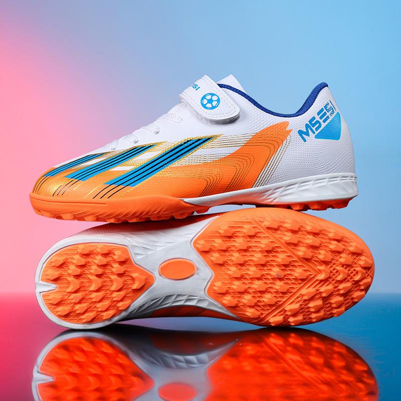 Children's Football Shoes Four Seasons Leather Velcro Wear-resistant Kick-resistant Long Spike Running Shoes