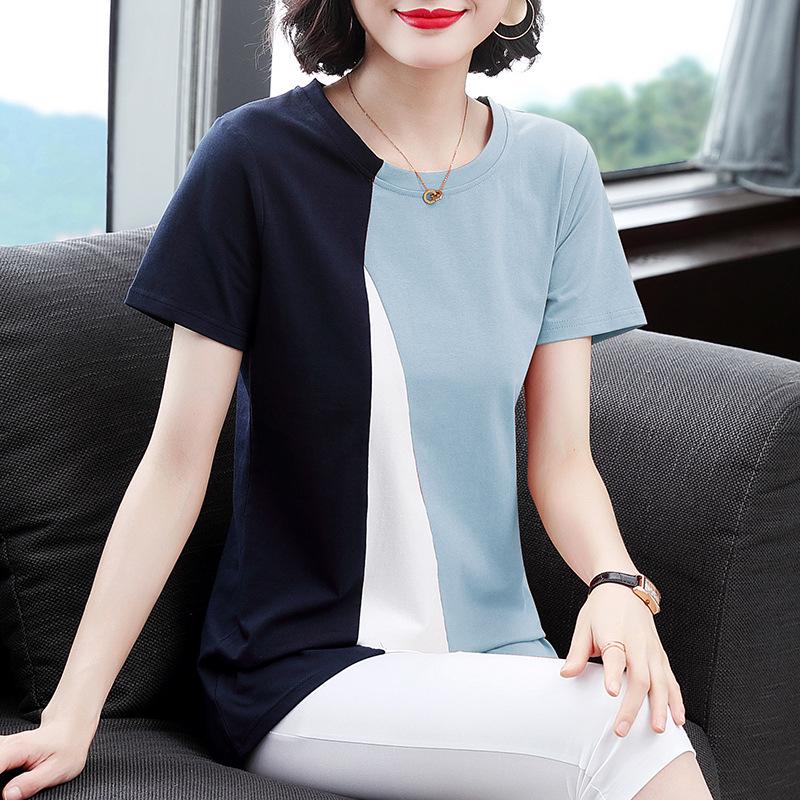 

Женская летняя футболка большого размера свободного кроя с коротким рукавом для мам среднего возраста 2XL светло-синий