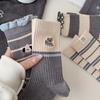 Grey Striped Socks Medium Tube Socks Cute Embroidered Puppy Cloth Label Curled Edge Socks Trend Socks