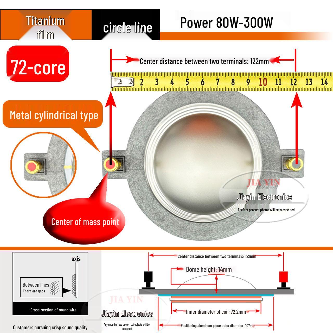 72-core high-frequency voice coil with 72.2mm pole component, round flat wire - speaker coil audio repair accessory.