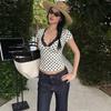 Sexy polka dot splicing V-neck short-sleeved T-shirt women's summer new Spice Girl slim-fitting and thin short-sleeved top