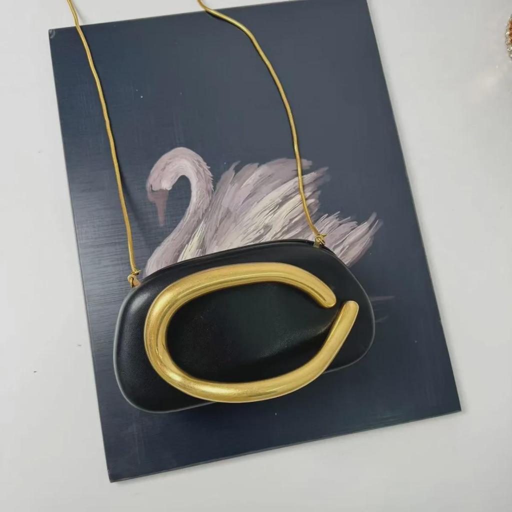 Vintage Round Evening Bag with Metal Handle & Chain Strap