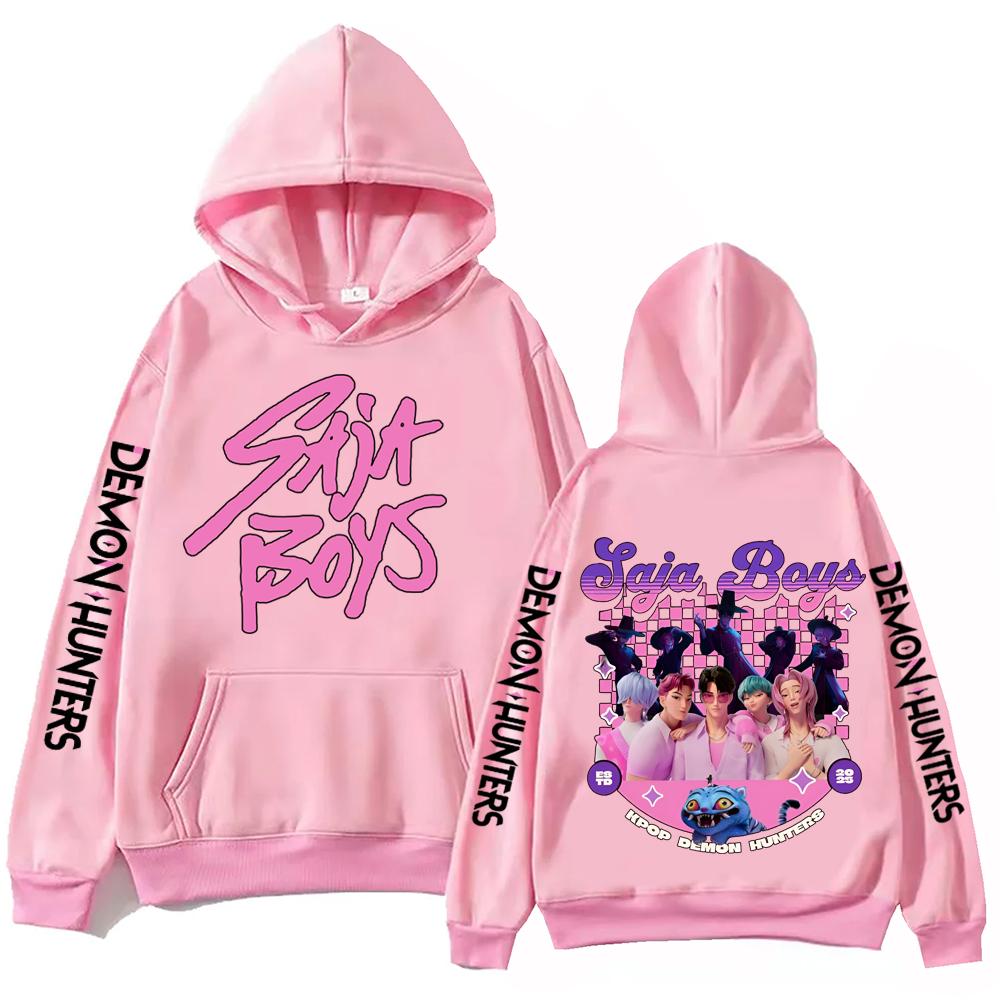 

Saja Boys KPop Охотники на демонов Графическое худи Харадзюку Хип-хоп Y2k Толстовка с капюшоном Топы Осень Зима Длинный рукав Свитшот M розовый