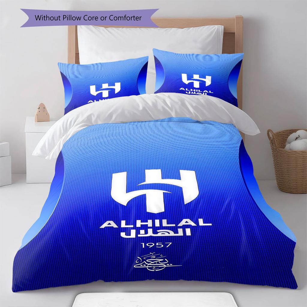 Al-Hilal Saudi FC Pattern Bedding,Quilt Set Quilt Cover Pillowcase Home Birthday Gift(1 * duvet cover + 2 * pillowcase, without core)