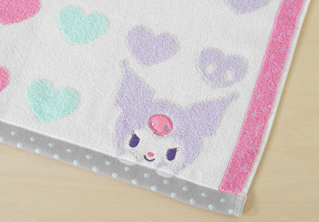 Uchino Sanrio Hyokkori Face Face Towel 34 x 75cm Ivory Kuromi 4812F139 I Approx.