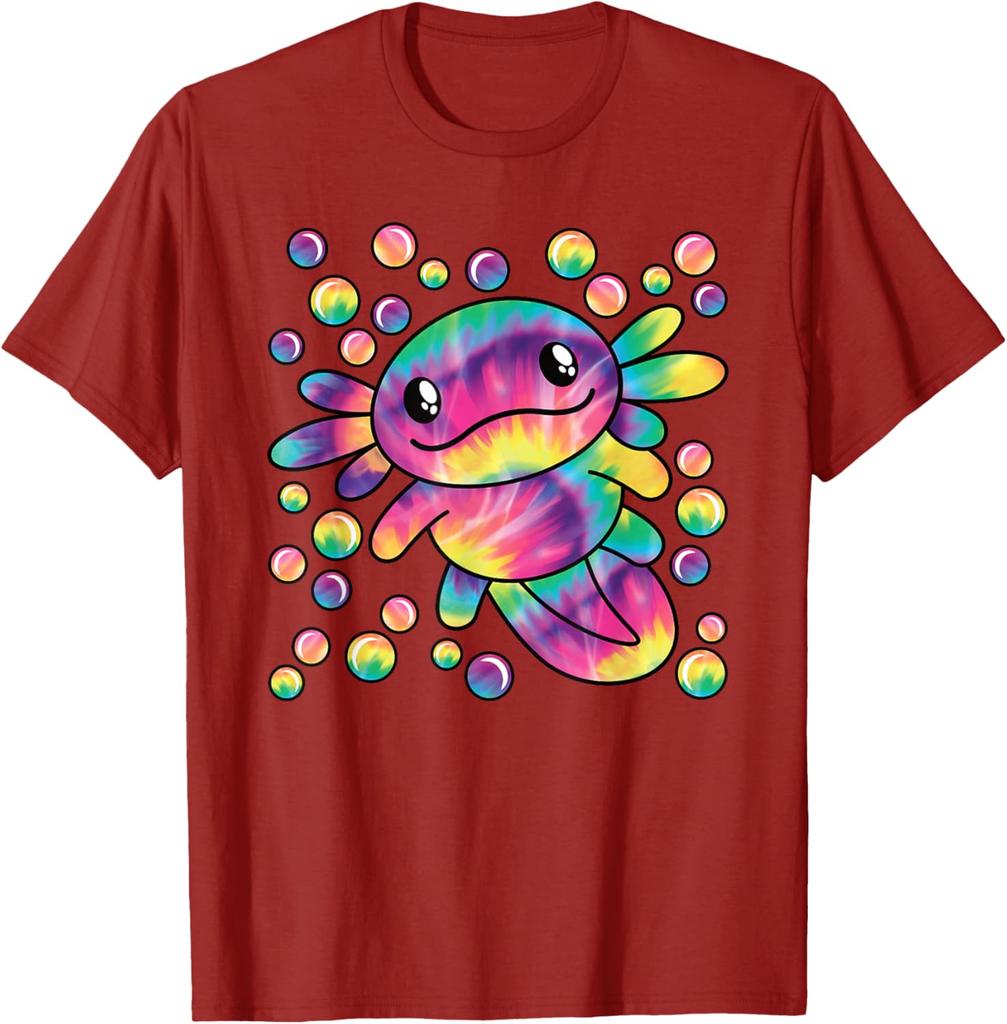 Tie Dye Axolotl Kawaii Salamander Graphic Tee Breathable Short Sleeve T-Shirt Casual for Women Men