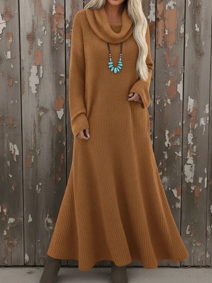 2026 long sweater skirt over knee loose turtleneck knitted dress women's dress