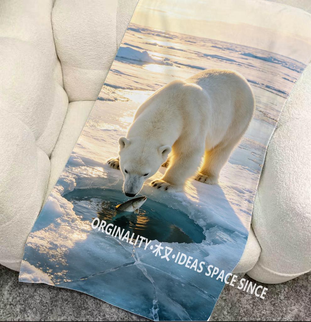 Polar Bear Hunting Beach Towel Patterned Sunscreen And Windproof Suitable For Swimming Pool Camping Travel
