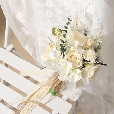 Artificial Roses Flowers Wedding Bouquets for Bride Bridesmaid Silk Roses for Rustic French Vintage Formal Wedding Church Home Decoration