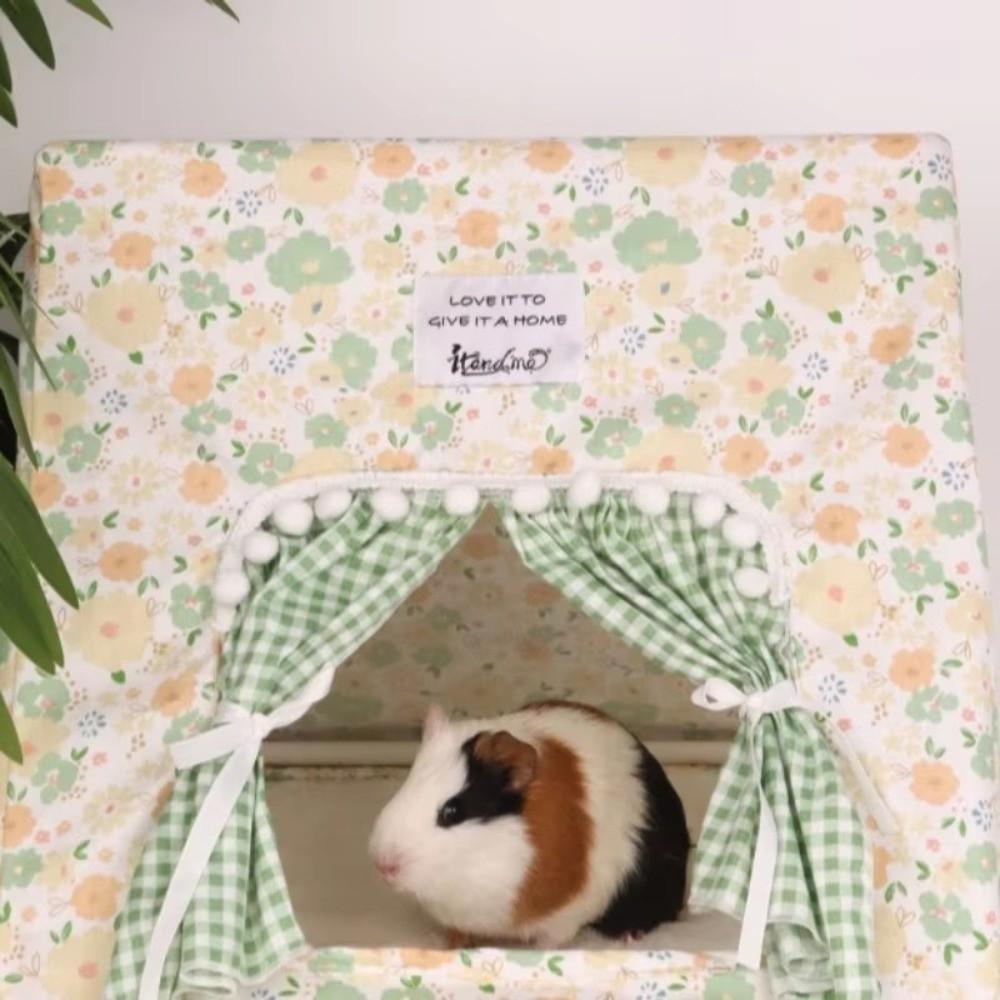 Floral Print Cozy Sleeping Tent Soft Cotton Bottomless Hideout Hamster Cage  For Rabbits Guinea Pig