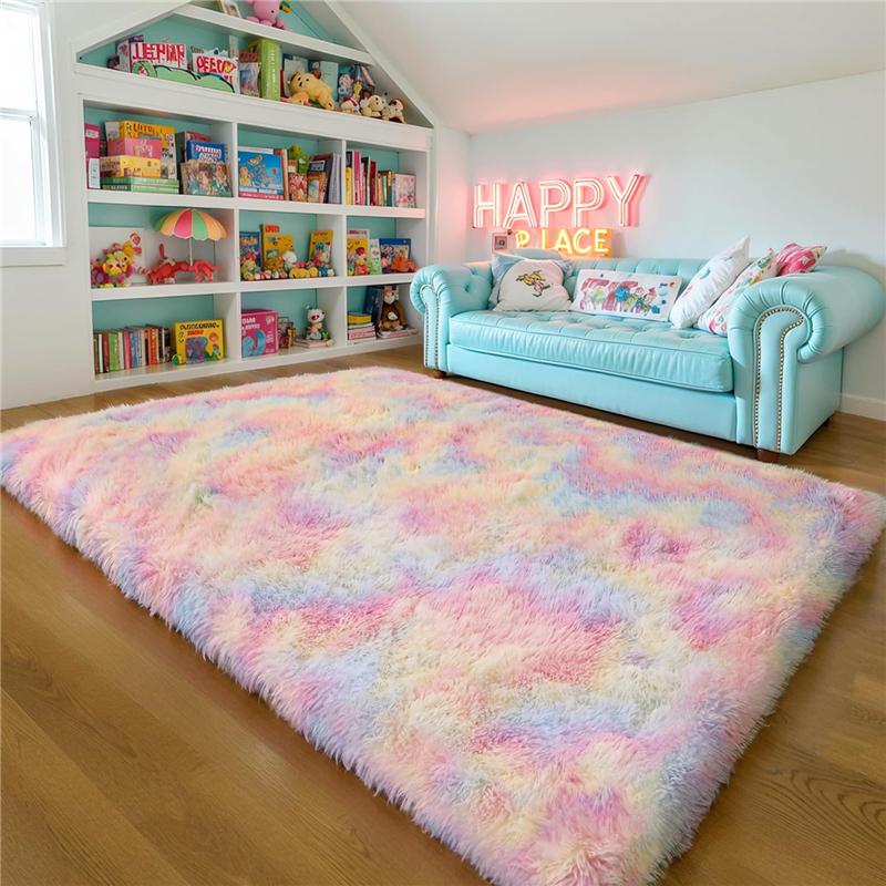 Ultramykt Områdeteppe, Sklisikkert Fluffy Tie-Dye Lysgrått Plysj Innendørs Fuzzy Fuskepels Tepper til Stue Soverom Teppe Barn