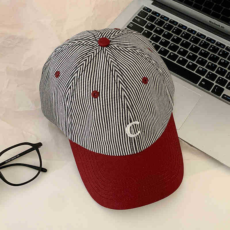 Letter Striped Baseball Cap Women's Spring Summer Niche Simple Versatile Wide Brim Soft Top Cap