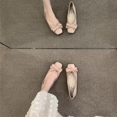 2025 New Patent Leather Fairy Wind Flat Bottom Square Head Single Shoes Women's Summer Versatile Bow Shallow Mouth Mary Jane Women's Shoes