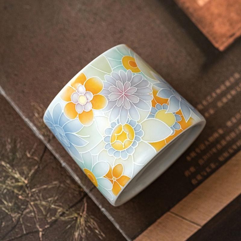 Antique Hand-painted Flowers Teacups Ceramic Master Cup Chinese Kung Fu Tea Set Household Tea Ceremony Personal Single Drinkware