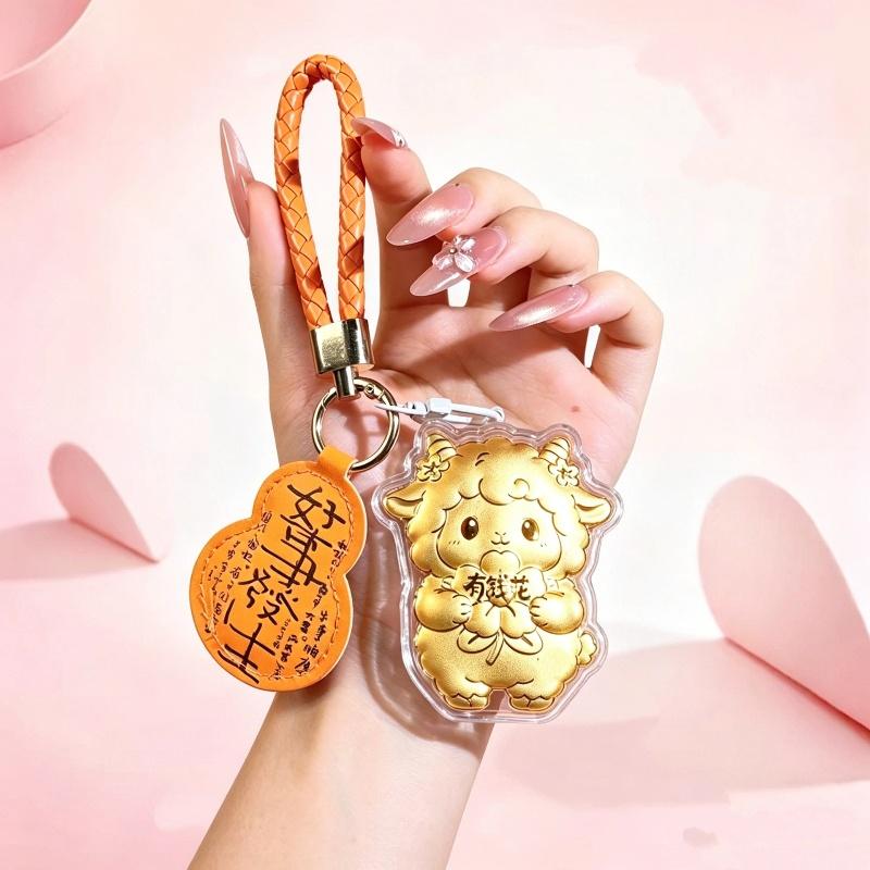 Cute Cartoon Golden Sheep Keychain With Braided Wrist Strap Good Fortune Blessing For Bag Decoration Birthday Gifts