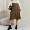 Women's Patchwork A-Line Midi Skirt with High Waist Elastic Waistband and Zipper