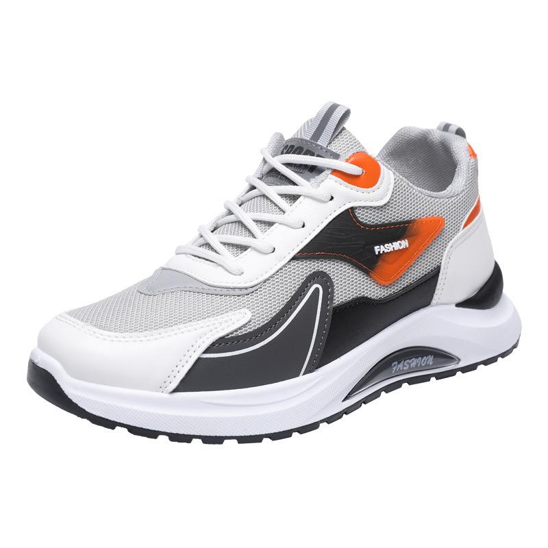 Shoes men's spring new leather mesh breathable sports shoes lightweight running shoes casual men's shoes