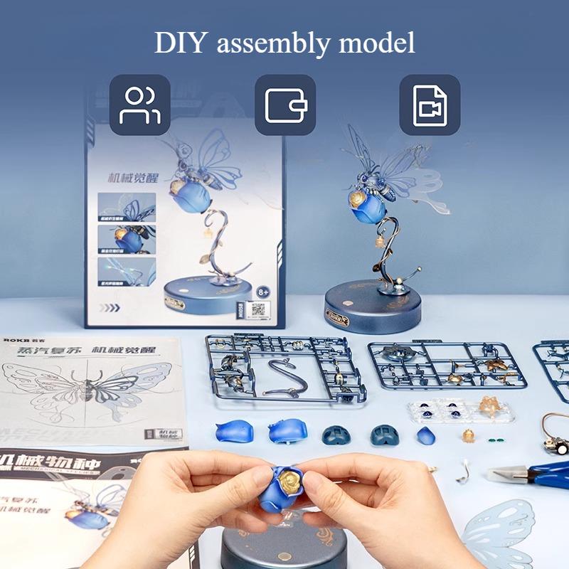 Metal Blue Butterfly Diy Handmade Building Blocks Mechanical Assembly Birthday Gift For Girls Creative Ornaments Assembly Model