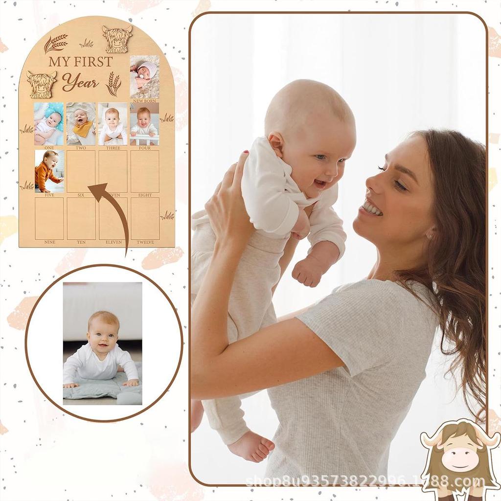 Wooden Cow Design Newborn Milestone Photo Display Stand