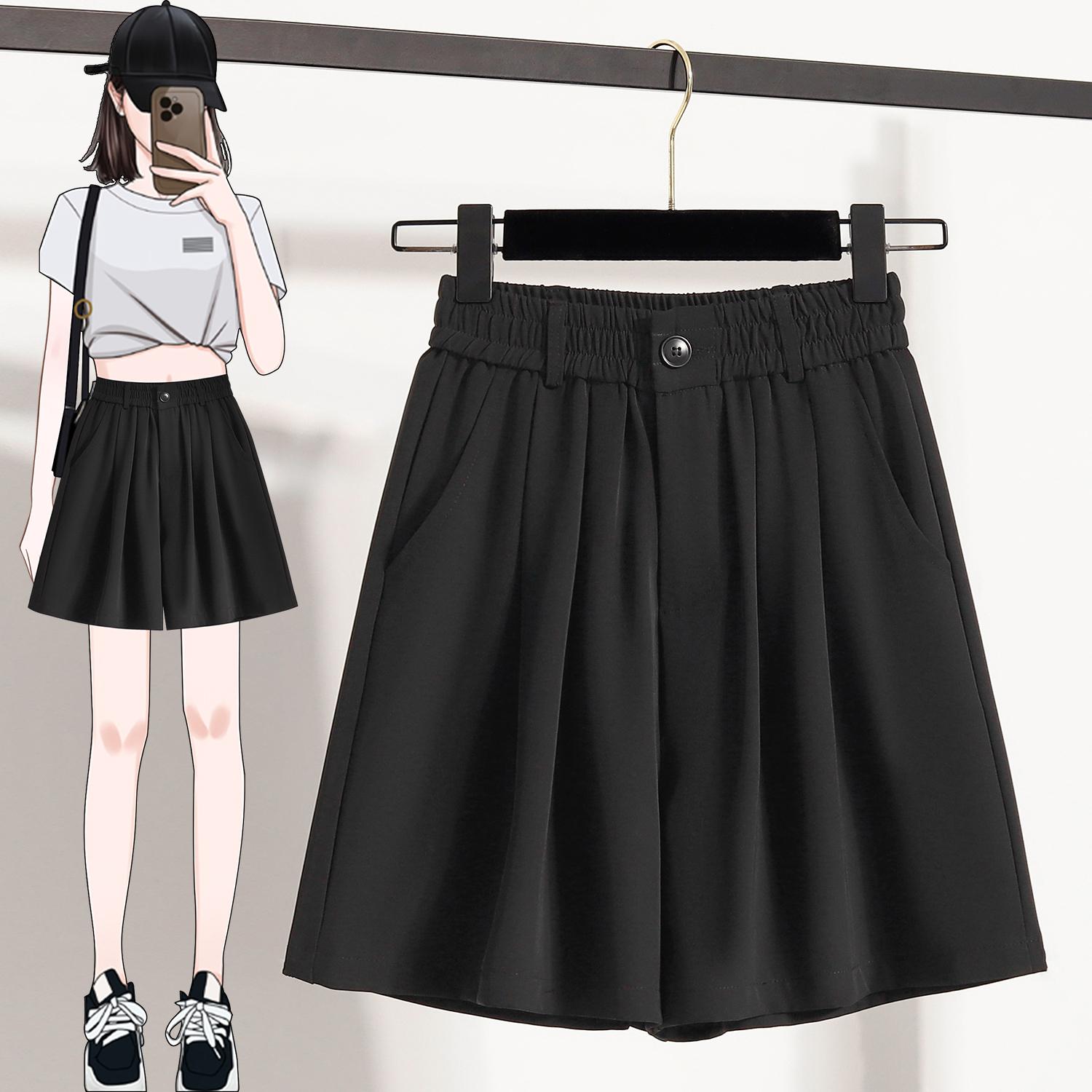 

DIMANAF 2025 Летний стиль Большой размер Шорты Брюки Высокая талия Женские базовые брюки Свободные Повседневные Женские Однотонные брюки 4XL чёрный