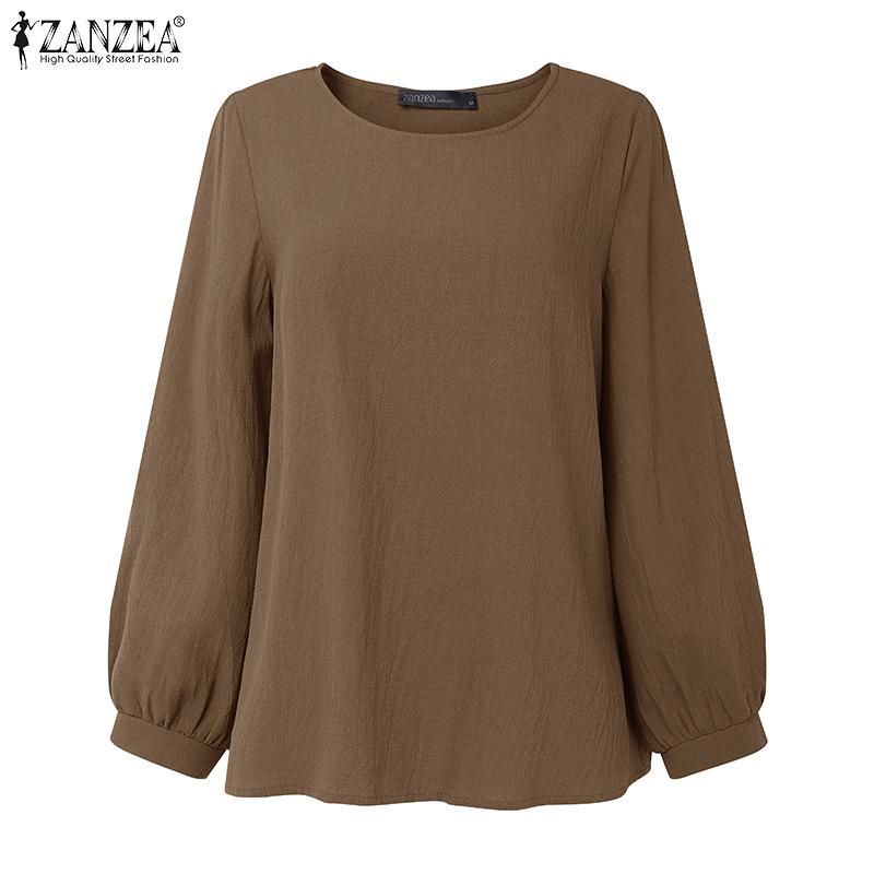 

ZANZEA Женские винтажные блузки с круглым вырезом и длинным рукавом, повседневные свободные топы XL хаки