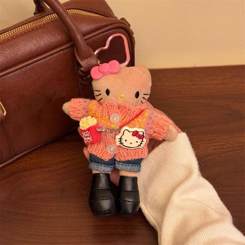 Sanrio Cute Long Legs Hello Kitty Plush Doll Toy Love Buckle Keychain Pendant Kt Cat Bag Hanging Backpack Charm Girly Heart Gift