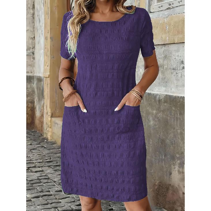 

2026 Summer Elegant Fashionable Casual Round Neck Plus Size Women s Short Sleeve Dress 5XL фіолетовий