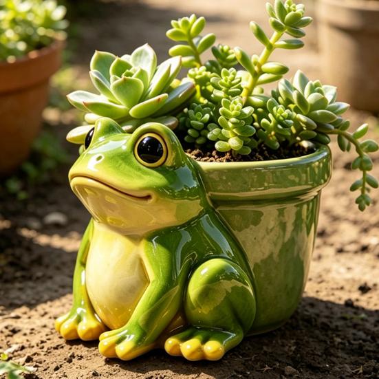 Frog Flowerpot, Decorative Resin Frog Planter, Fade-Resistant Herb Pot Garden Accent, for Home Decoration