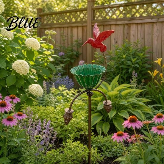 Garden Bird Feeder Outdoor Feeder Baths for Outside Metal Flower Stakes Bath Hummingbird Patio Yard Lawn Art Decor