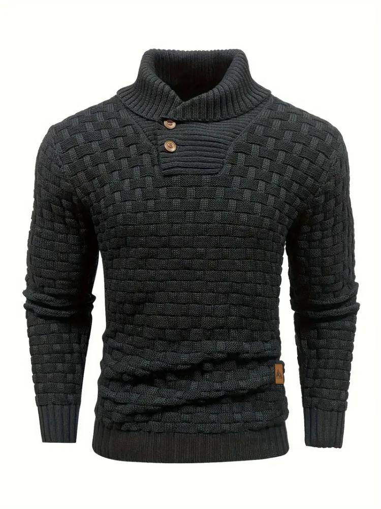 Men's Casual Waffle Pattern High Stretch Sweater, Chic Mature Pullover Sweater For Fall Winter