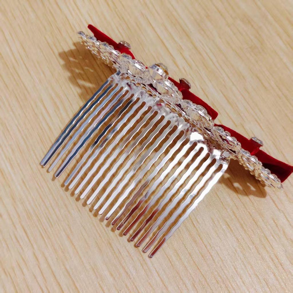Children's Burgundy Rhinestone Crown Bow Hairpin for Princess Costume & Photo Shoots
