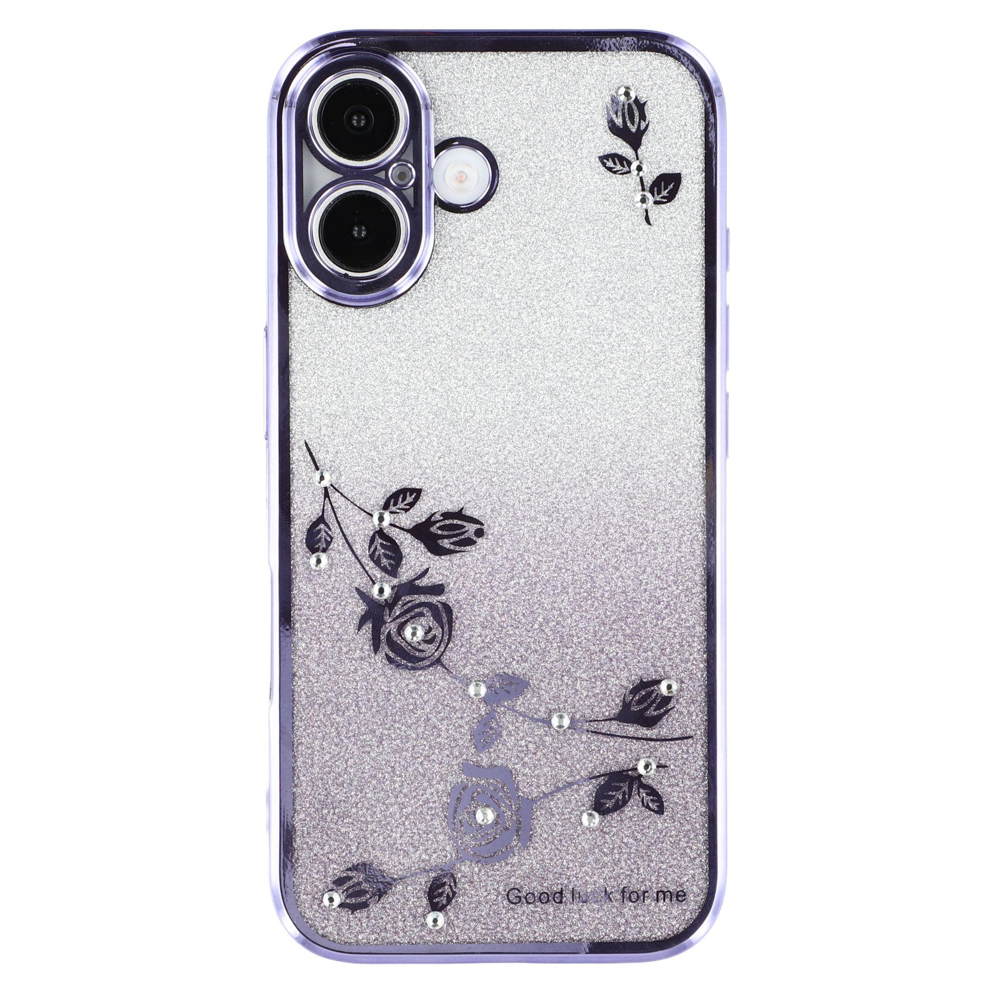 

For iPhone 16 Plus Case TPU Glitter Floral Aesthetic Phone Cover Purple