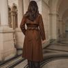 Womens Brown Wool Blend Coat Slim Fit Double Breasted Long Sleeve Winter Outerwear