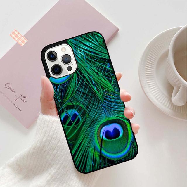 Türkis Stein Flora Pfauenfeder Handyhülle Abdeckung für iPhone 5 6 7 8 Plus X XR XS SE2020 Apple 11 12 13 mini Pro Max