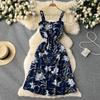 Holiday Style Print Suspender Skirt Women's Summer New Waist and Thin French Chiffon Floral Dress