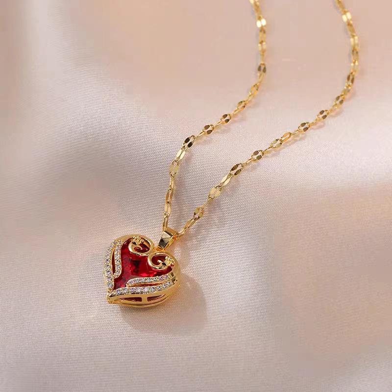 Colorful Crystal Heart Necklace: Trendy Cross Design with European  American Style Titanium Steel Chain