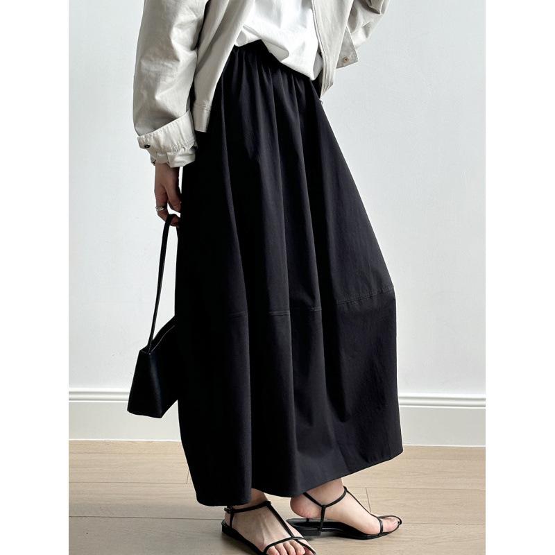Women's French Style White Midi Skirt, High Waist, Petite A-Line Umbrella Design, Summer 2025 Collection.
