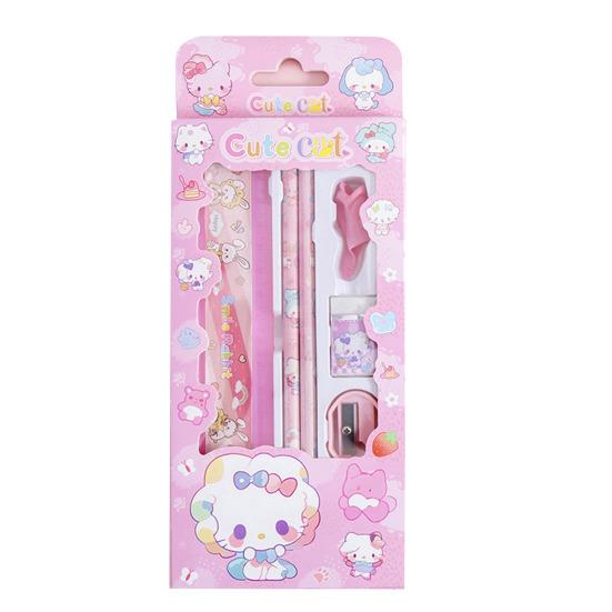 6Pcs Student Stationery Gift Set with Cute Packaging Cartoon Pencil Kit for Kids Elementary School Supplies Classroom Prize Birthday Favor