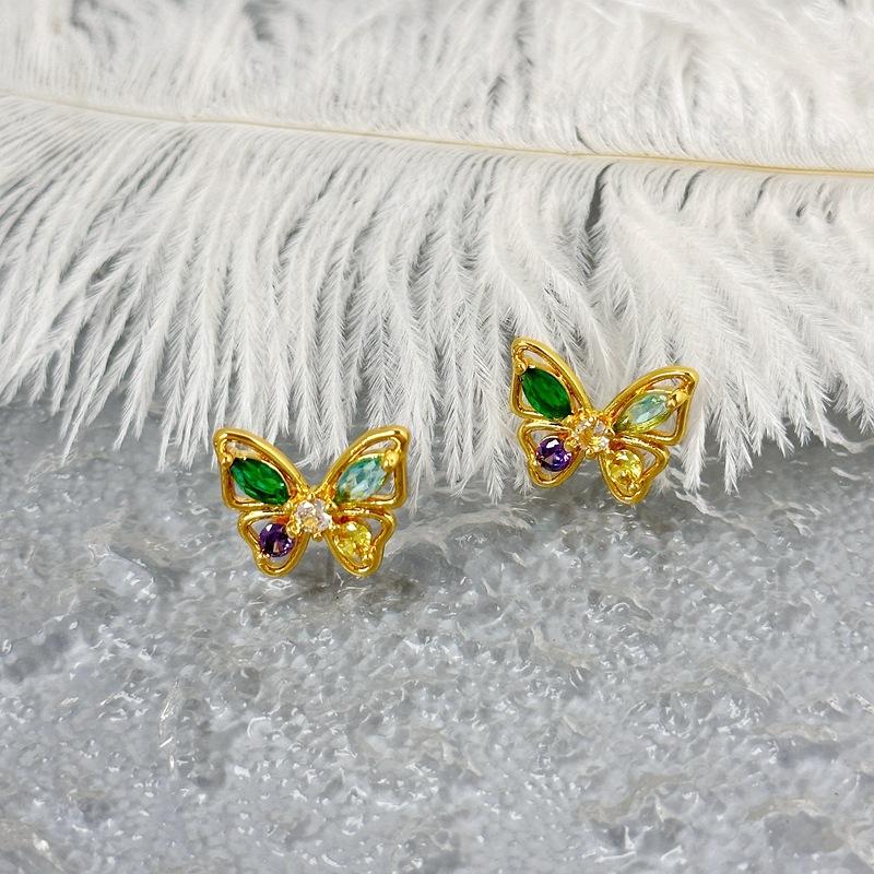 Trendy Design Temperament Colorful Zircon Butterfly Stud Earrings High-End Women S Earrings