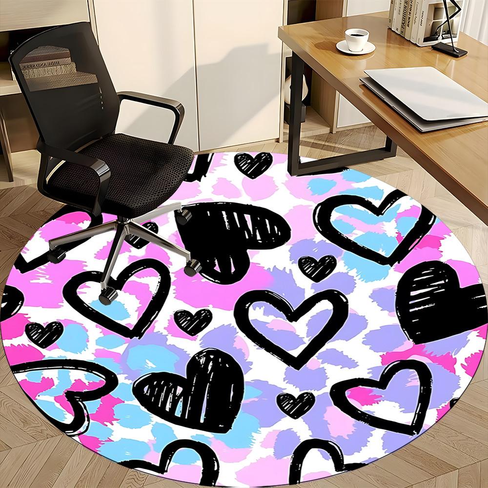 1PC Heart Print Chair Carpet for Office, Indoor Non-Slip Washable Carpet, Soft Comfortable Mat For Office Room Yy250930143