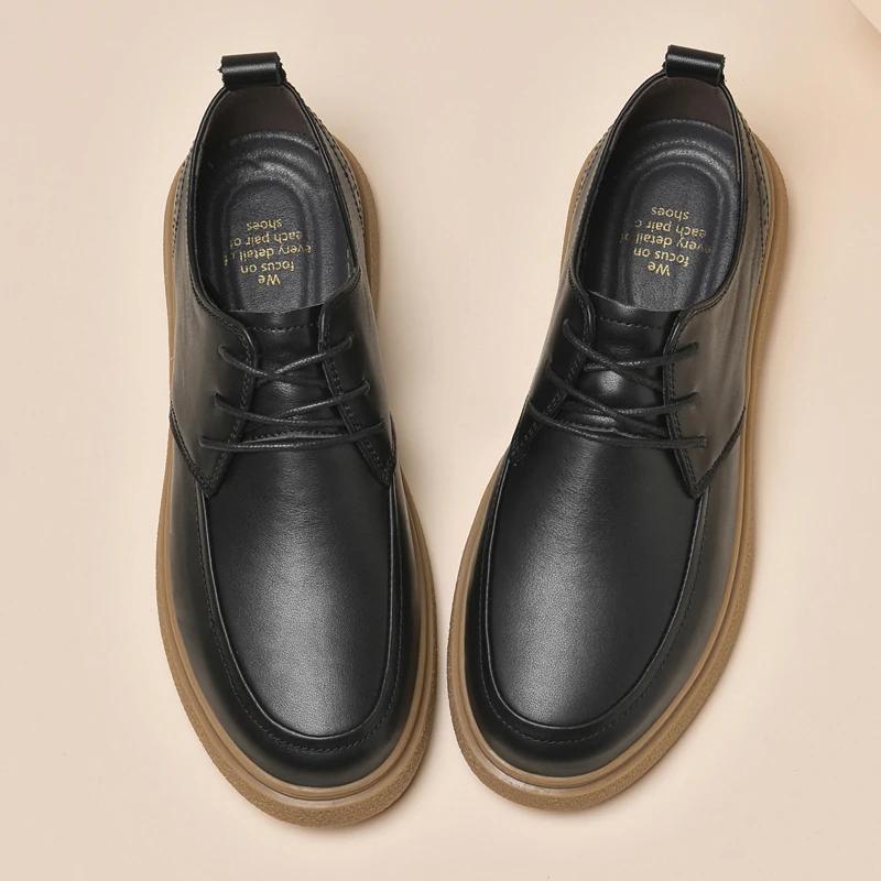 Marke Herren Echte Lederschuhe Lässige Leder Flache Designer Vulkanisierte Schuhe Britischer Stil Dicke Sohle Bequeme Lauf-Sneakers