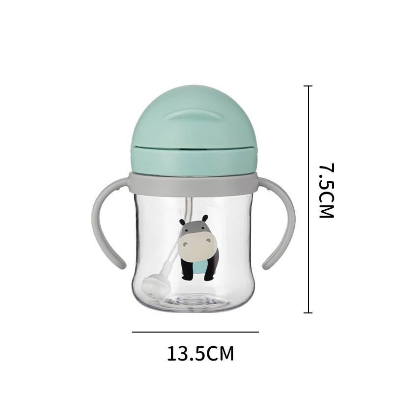 

Детский поильник 300 мл с трубочкой, непротекающий, с ручками, мультяшная детская бутылочка для малышей зелёный